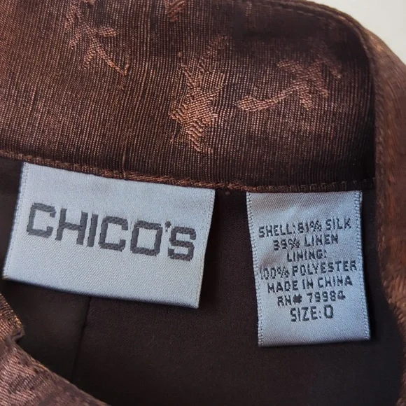 Chico's Silk Linen Shimmery Floral Lined Blazer Small Chico's 0 Metallic Bronze - Picture 3 of 14